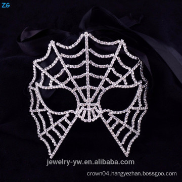 Wholesale crystal party masquerade masks, scary spider web halloween mask